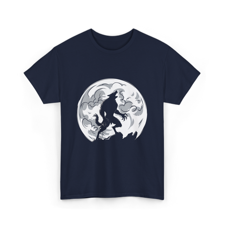 Werewolf Howling Moon Wolf T-Shirt - Navy