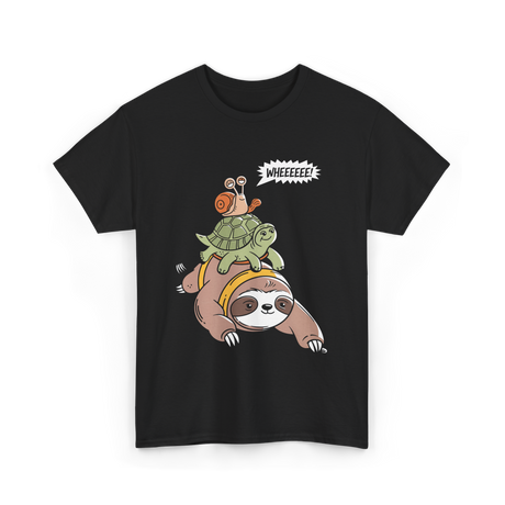 Wheeeee Sloth Tortise Snail T-Shirt - Black