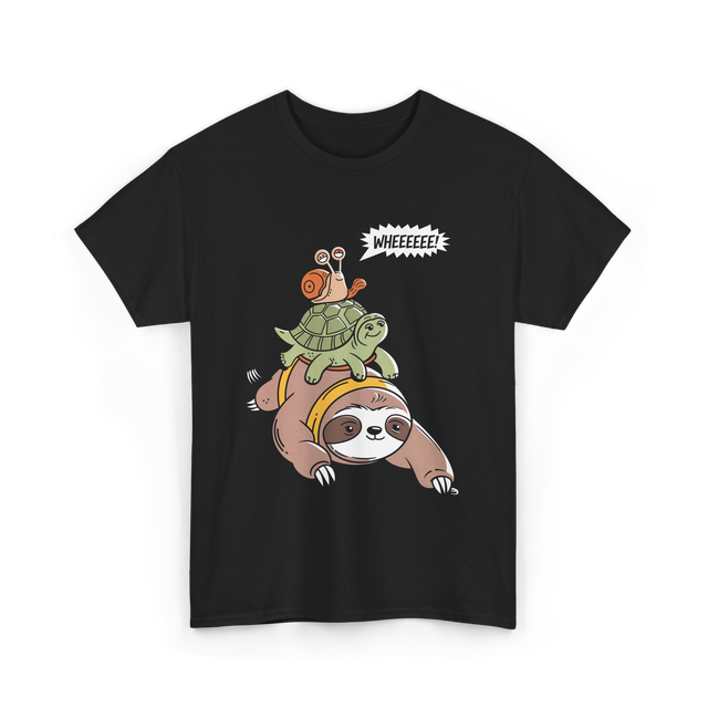 Wheeeee Sloth Tortise Snail T-Shirt - Black