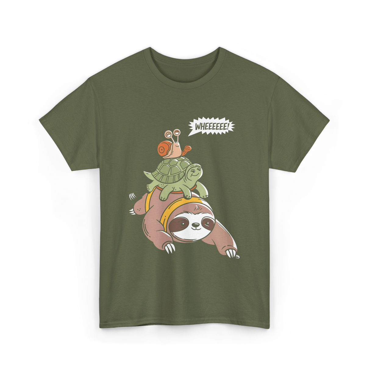 Wheeeee Sloth Tortise Snail T-Shirt - Military Green