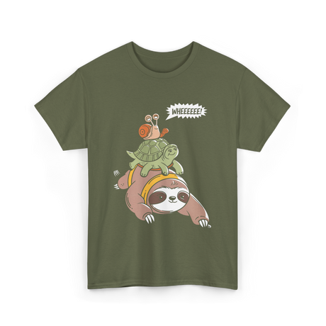 Wheeeee Sloth Tortise Snail T-Shirt - Military Green