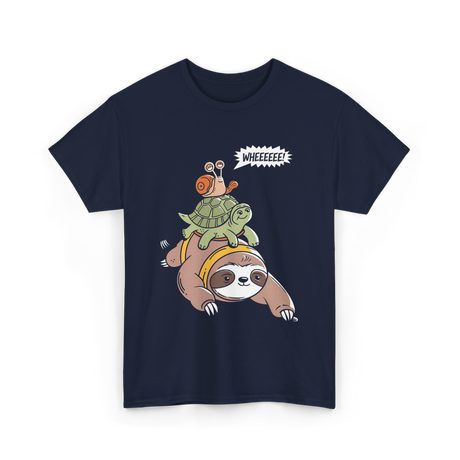 Wheeeee Sloth Tortise Snail T-Shirt - Navy