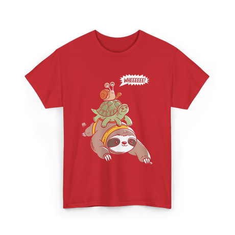 Wheeeee Sloth Tortise Snail T-Shirt - Red