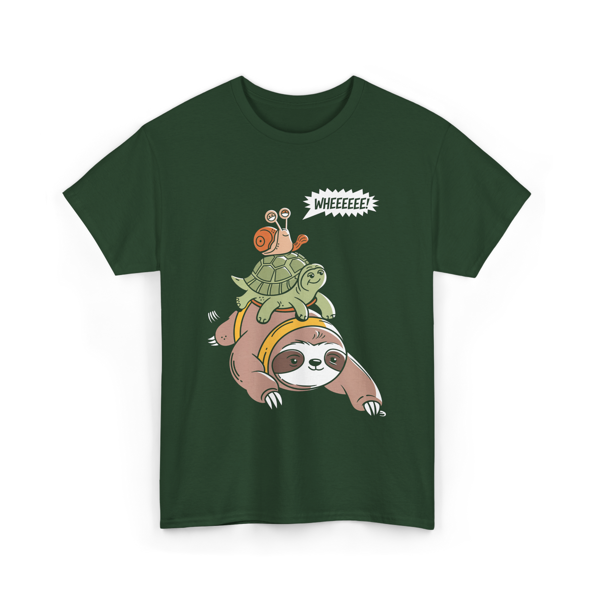 Wheeeee Sloth Tortise Snail T-Shirt - Forest Green