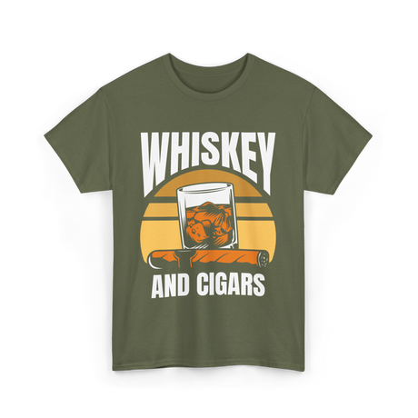 Whiskey And Cigars Whiskey Enthusiast T-Shirt - Military Green