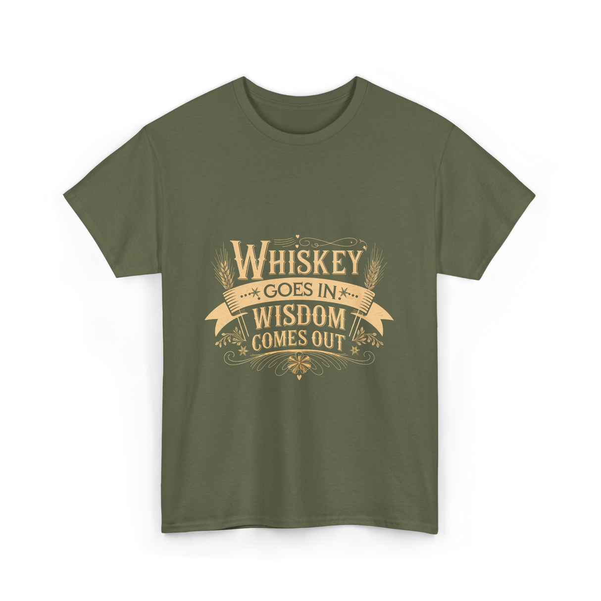 Whiskey Goes In Wisdom Comes Out Drinker T-Shirt - Military Green