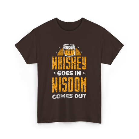 Whiskey Goes In Wisdom Drinking T-Shirt - Dark Chocolate