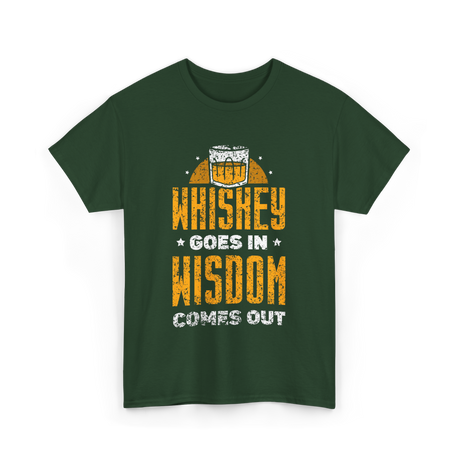 Whiskey Goes In Wisdom Drinking T-Shirt - Forest Green