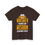 Whiskey Goes In Wisdom Drinking T-Shirt - Dark Chocolate