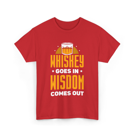 Whiskey Goes In Wisdom Drinking T-Shirt - Red