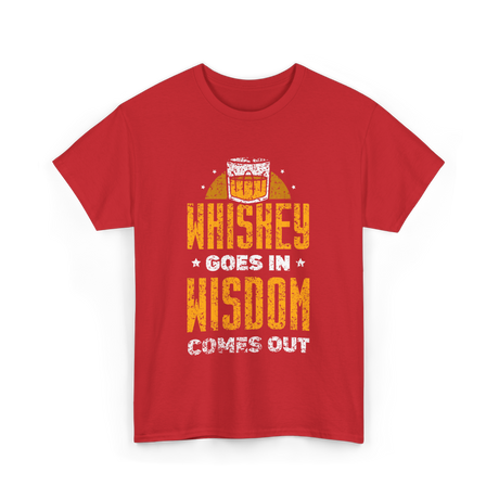 Whiskey Goes In Wisdom Drinking T-Shirt - Red