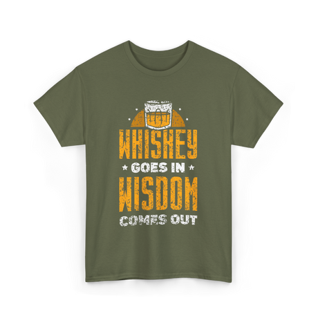 Whiskey Goes In Wisdom Drinking T-Shirt - Military Green