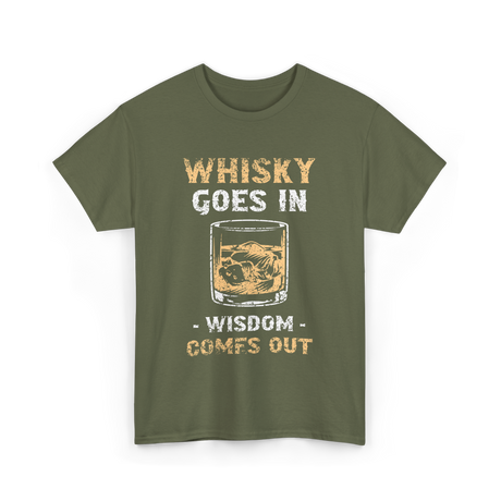 Whisky Goes In Wisdom Drinking T-Shirt - Military Green