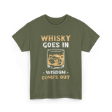 Whisky Goes In Wisdom Drinking T-Shirt - Military Green