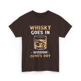 Whisky Goes In Wisdom Drinking T-Shirt - Dark Chocolate