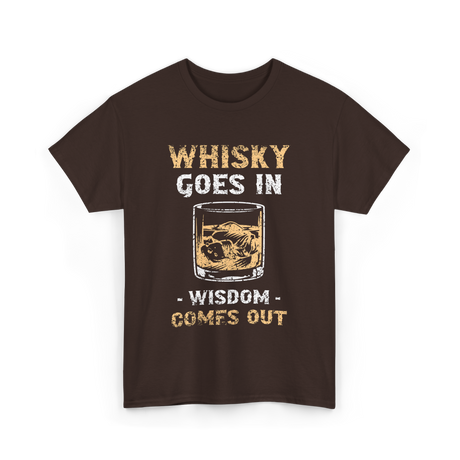 Whisky Goes In Wisdom Drinking T-Shirt - Dark Chocolate