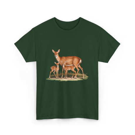 Whitetail Deer Doe Wildlife Art T-Shirt - Forest Green