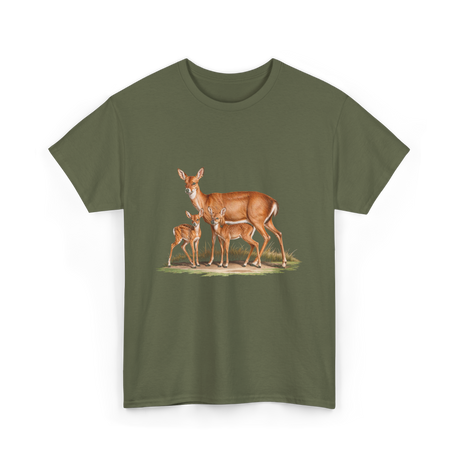 Whitetail Deer Doe Wildlife Art T-Shirt - Military Green