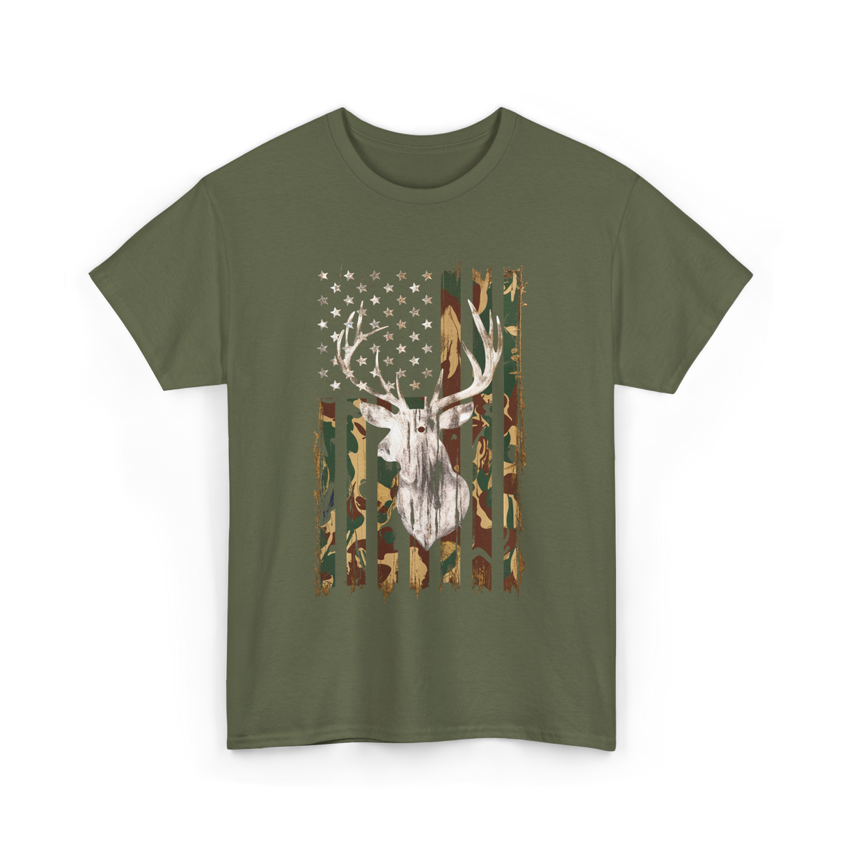 Whitetail Deer Hunting Camouflage T-Shirt - Military Green