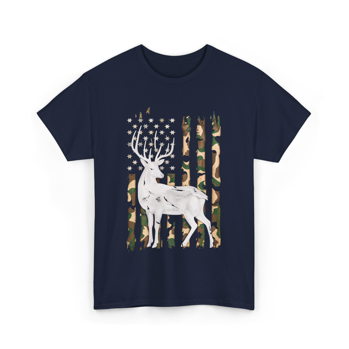 Whitetail Deer Hunting Camouflage T-Shirt - Navy