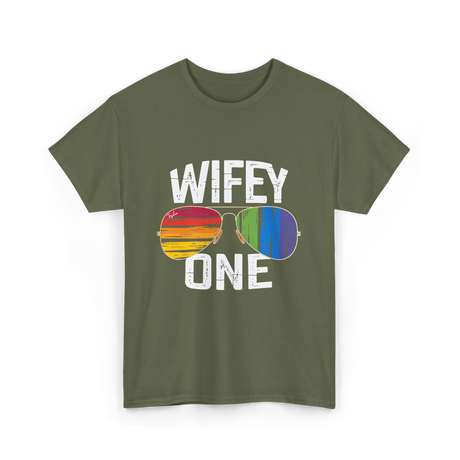 Wifey One Pride Couple T-Shirt - Military Green