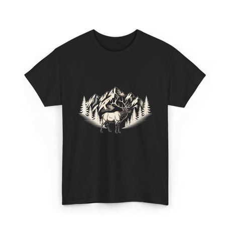 Wildlife Mountains Nature Deer T-Shirt - Black