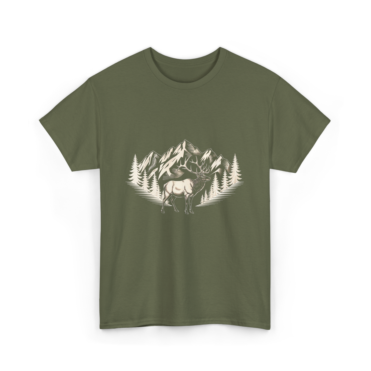 Wildlife Mountains Nature Deer T-Shirt - Military Green