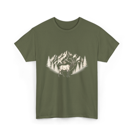 Wildlife Mountains Nature Deer T-Shirt - Military Green