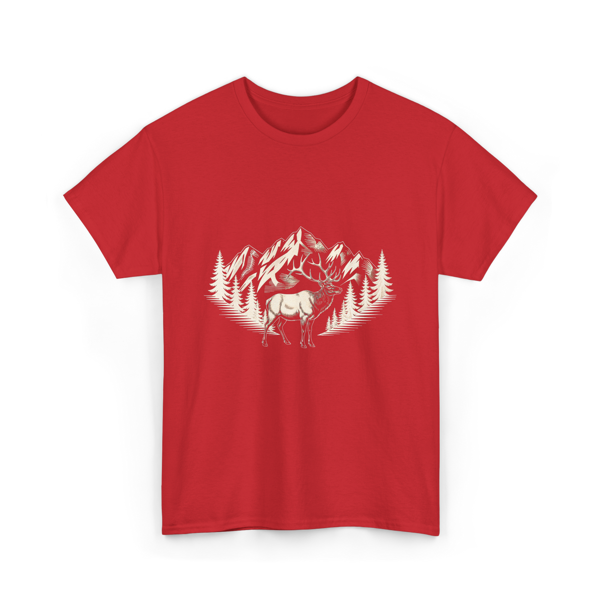 Wildlife Mountains Nature Deer T-Shirt - Red