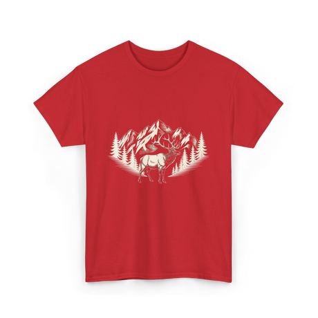 Wildlife Mountains Nature Deer T-Shirt - Red