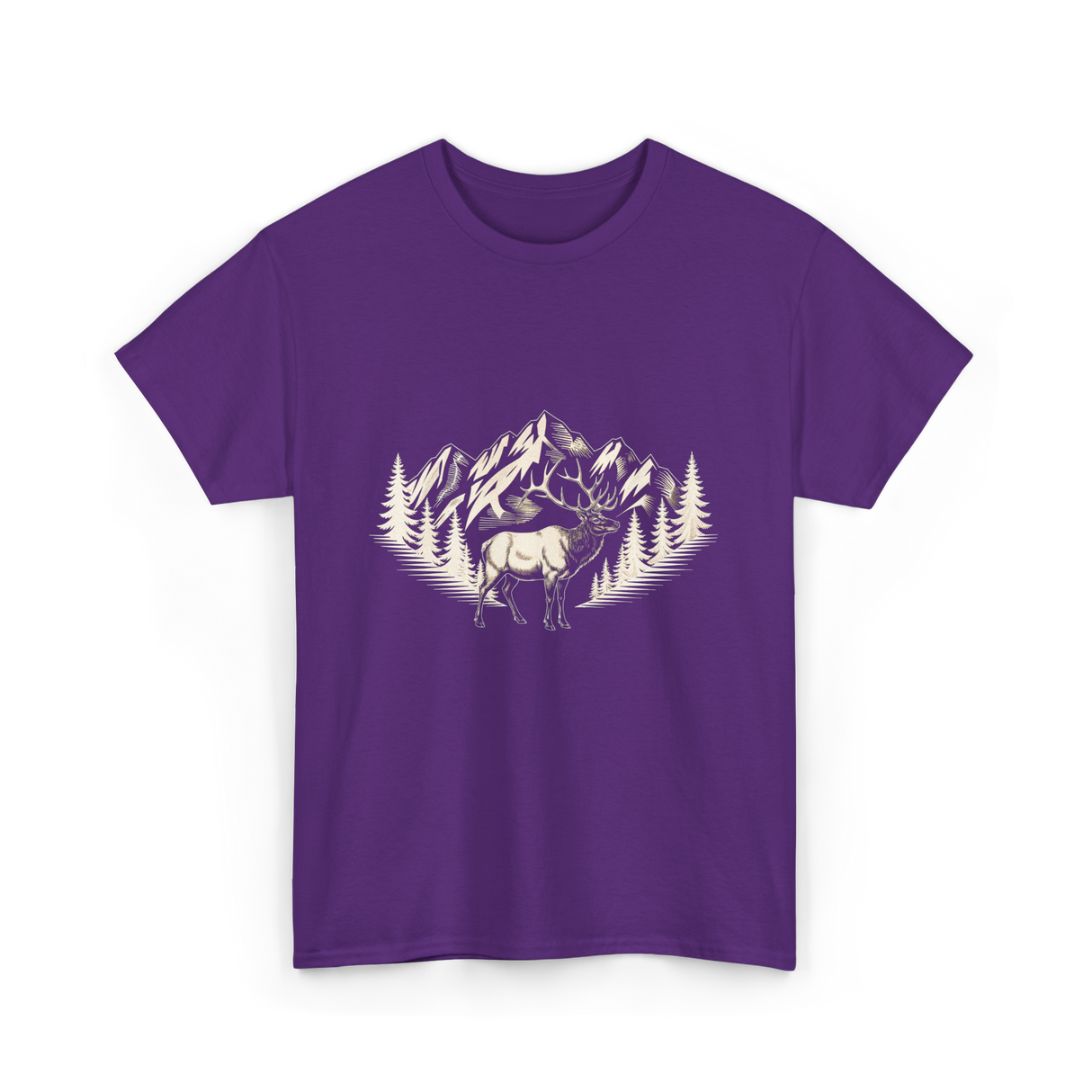 Wildlife Mountains Nature Deer T-Shirt - Purple