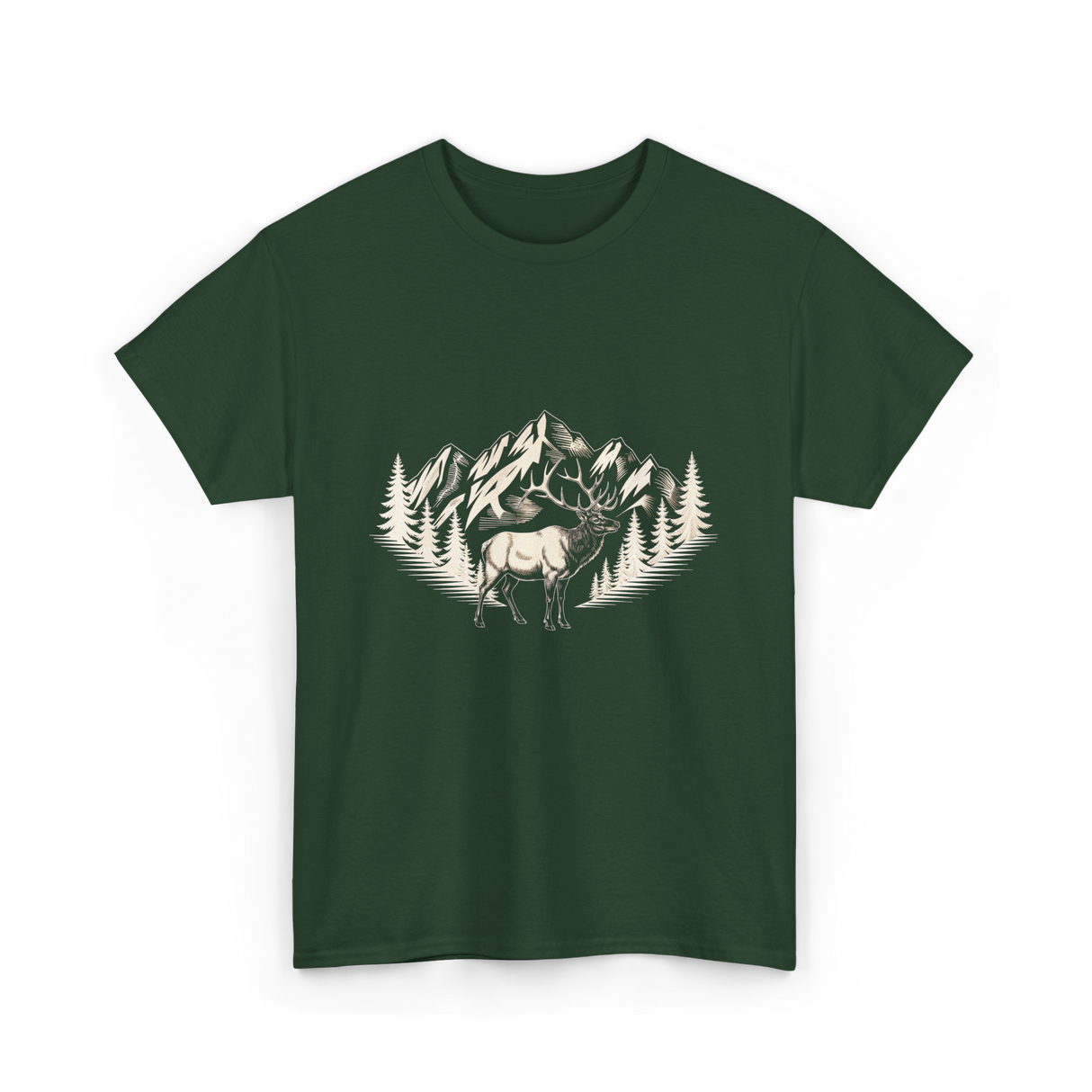 Wildlife Mountains Nature Deer T-Shirt - Forest Green