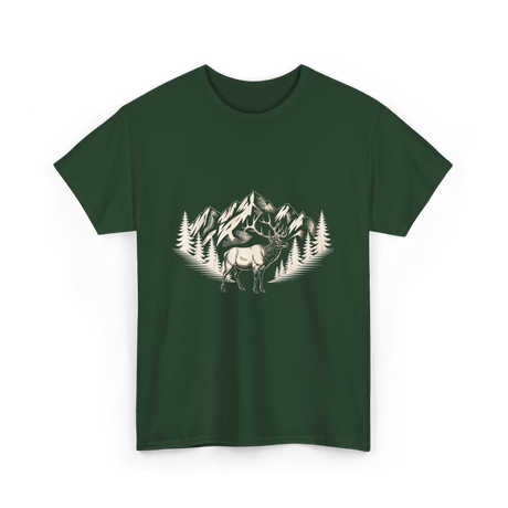 Wildlife Mountains Nature Deer T-Shirt - Forest Green