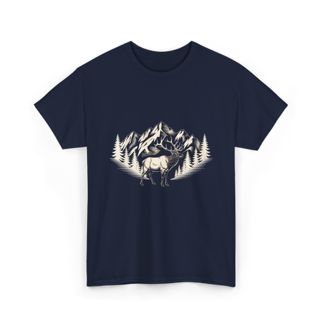 Wildlife Mountains Nature Deer T-Shirt - Navy