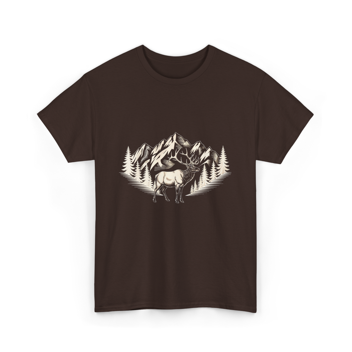 Wildlife Mountains Nature Deer T-Shirt - Dark Chocolate