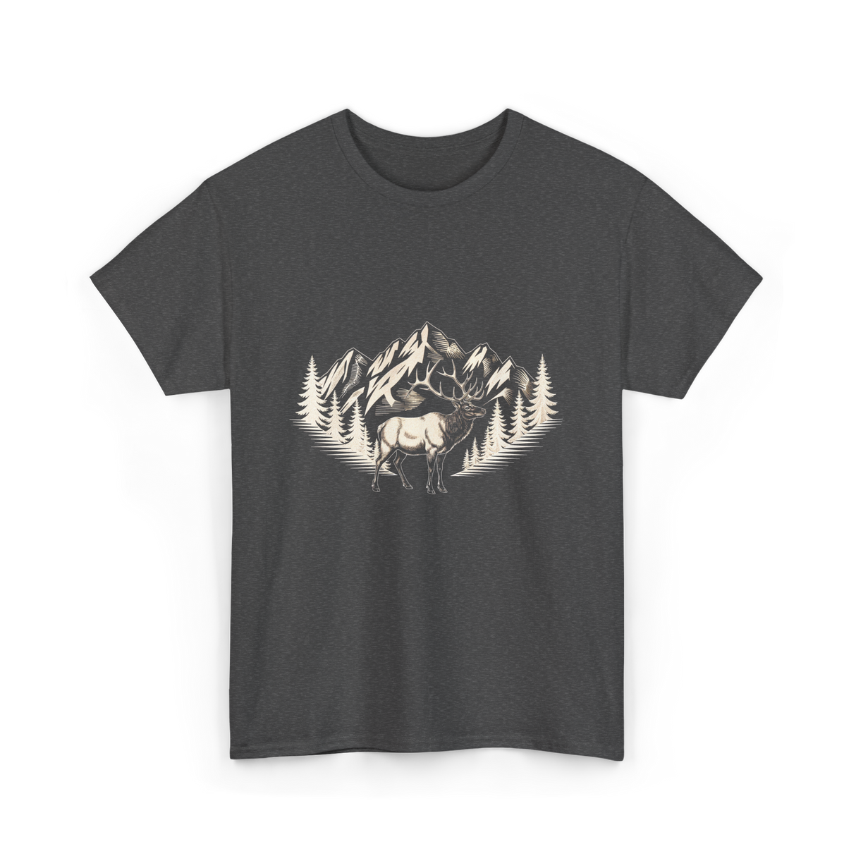 Wildlife Mountains Nature Deer T-Shirt - Dark Heather