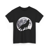 Wolf Howling Moon Wolf Art T-Shirt - Black