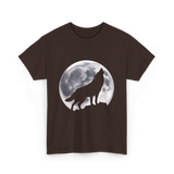 Wolf Howling Moon Wolf Art T-Shirt - Dark Chocolate