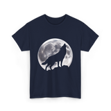 Wolf Howling Moon Wolf Art T-Shirt - Navy