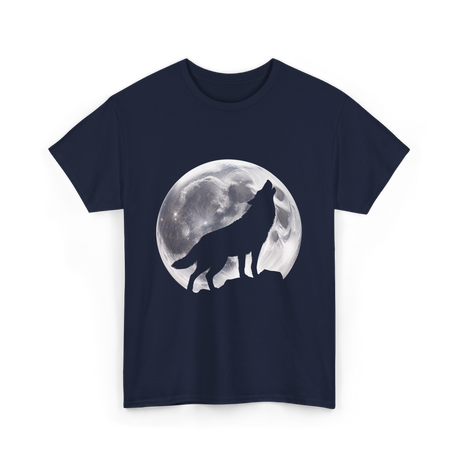 Wolf Howling Moon Wolf Art T-Shirt - Navy