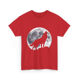 Wolf Howling Moon Wolf Art T-Shirt - Red