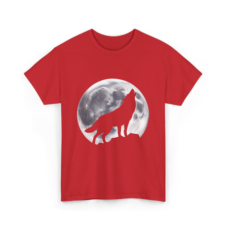 Wolf Howling Moon Wolf Art T-Shirt - Red