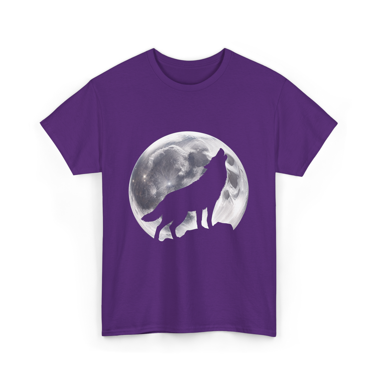 Wolf Howling Moon Wolf Art T-Shirt - Purple