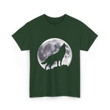 Wolf Howling Moon Wolf Art T-Shirt - Forest Green