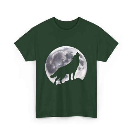 Wolf Howling Moon Wolf Art T-Shirt - Forest Green