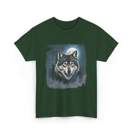 Wolf Icy Moon Wilderness T-Shirt - Forest Green