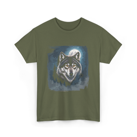 Wolf Icy Moon Wilderness T-Shirt - Military Green