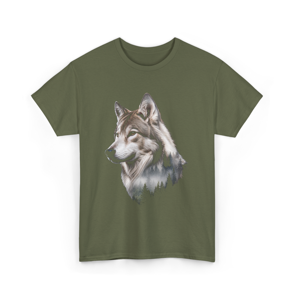 Wolf Lover Wildlife Wolf T-Shirt - Military Green