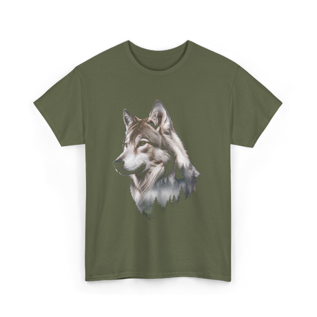 Wolf Lover Wildlife Wolf T-Shirt - Military Green