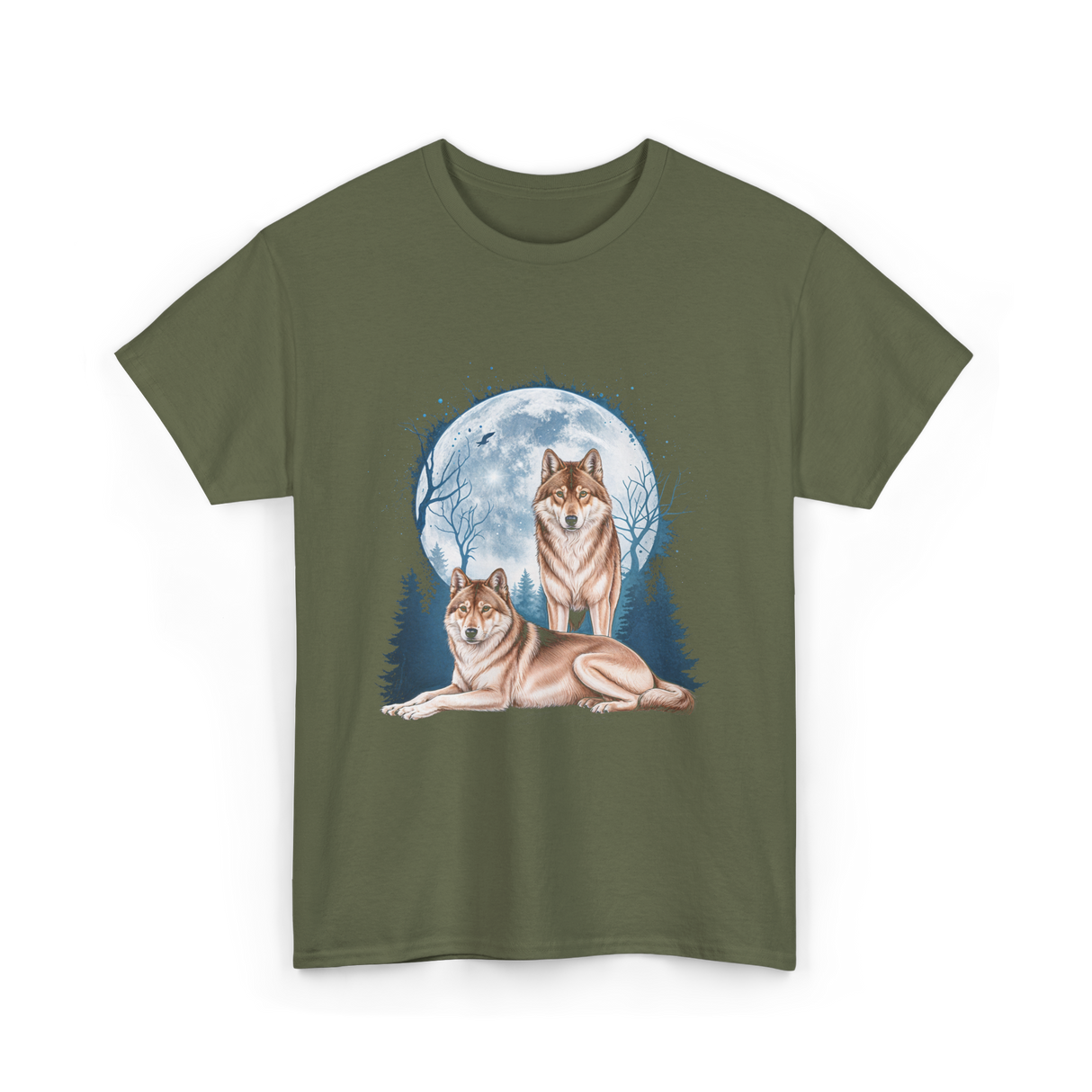 Wolf Lovers Wildlife Wolves T-Shirt - Military Green